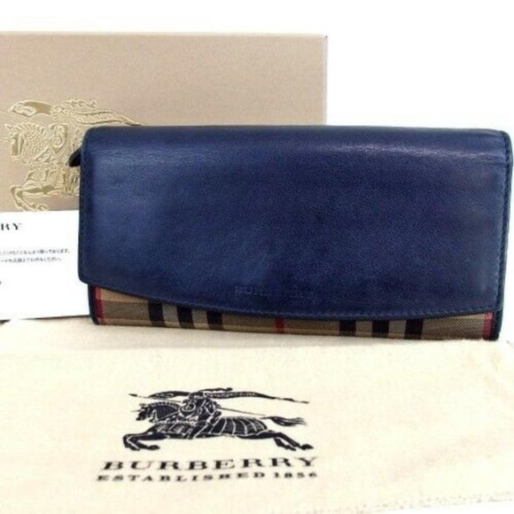 Burberry Nova Check Plaid Blue Leather XL Wallet - Picture 1 of 6